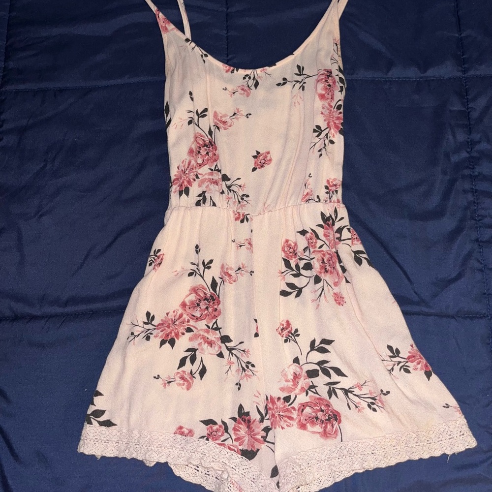 Floral Lace Trim Romper